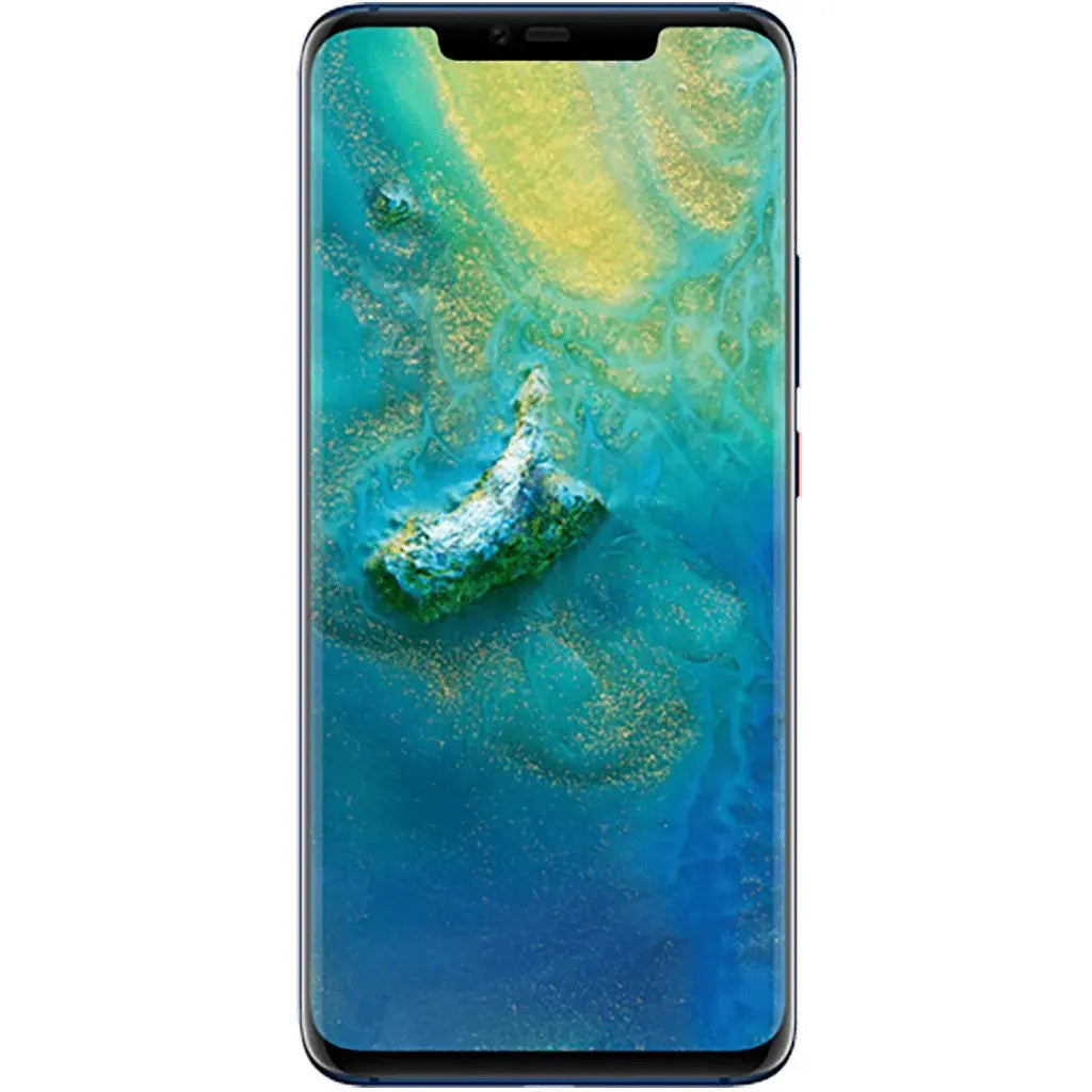 Huawei Mate 20 Pro smartphone front view with vibrant blue and gold display, showcasing screen repair service in Dublin.