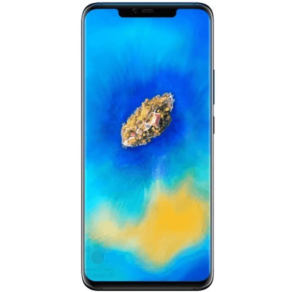 Huawei Mate 21 smartphone front view with vibrant blue and yellow wallpaper, ideal for ExpressTech repairs in Dublin.